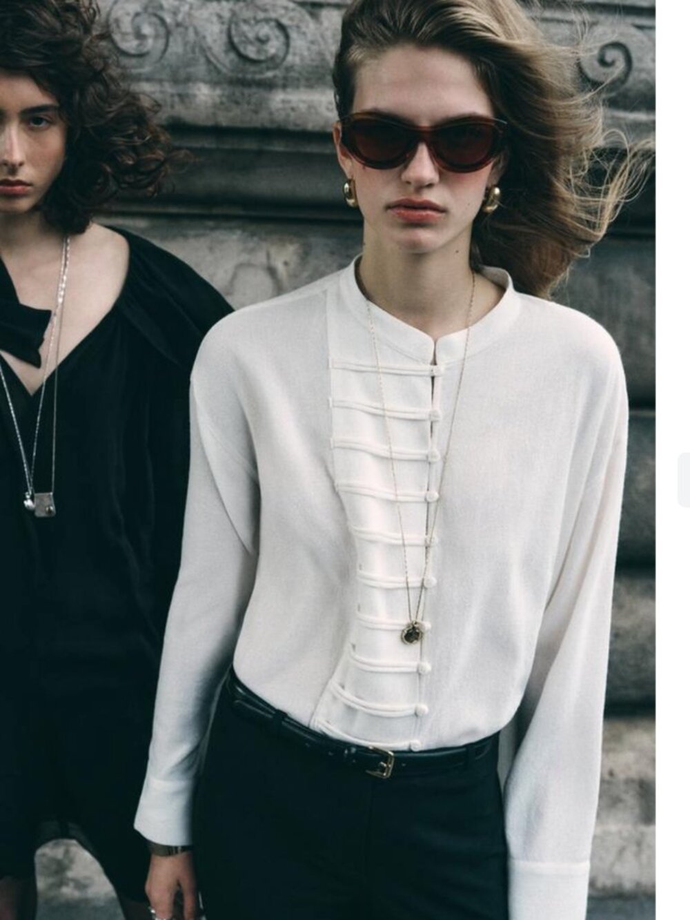Massimo Dutti Womens Shirt Blouse Military Button Look M Off white 5161/961 NWT